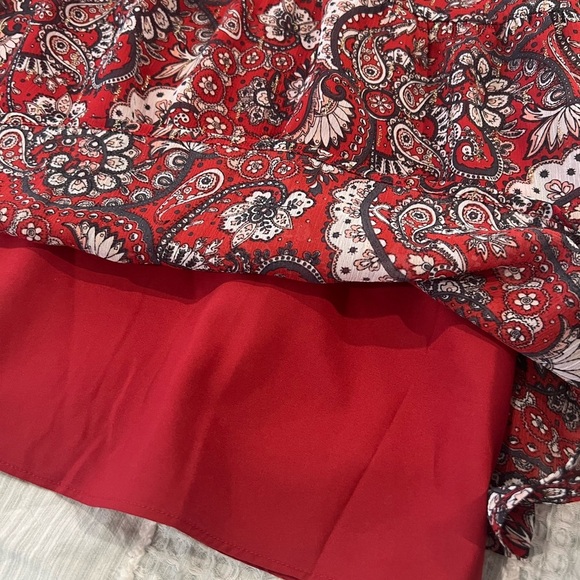 Loft Red Paisley Shimmer Flounce Dress NWT | Size Large - Picture 5 of 6